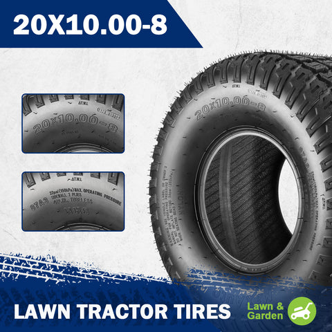 Image of MaxAuto 2 Pcs 20x10-8 Lawn Mower Cart Turf Tires P332 4PR Load Range B