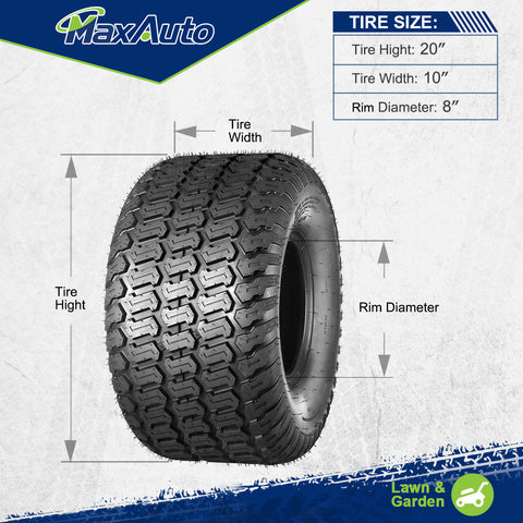 Image of MaxAuto 2 Pcs 20x10-8 Lawn Mower Cart Turf Tires P332 4PR Load Range B