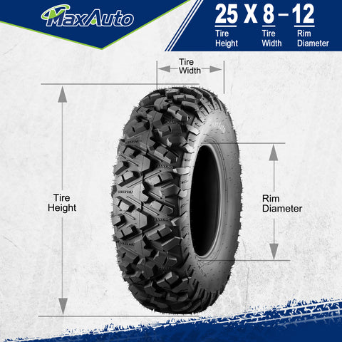 Image of MaxAuto 25x8-12 ATV UTV Mud Sand Tires, 6 PR, Tubeless, Pack 2