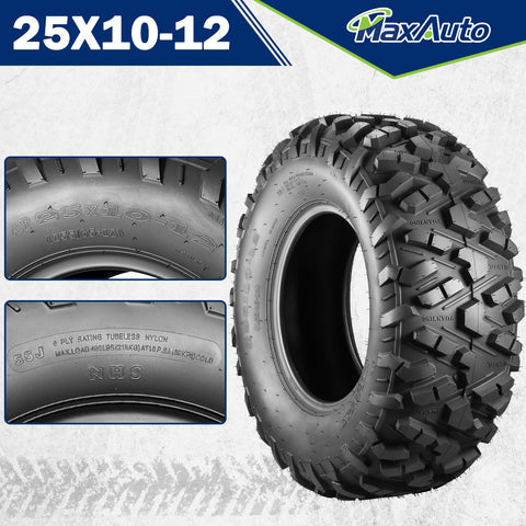 Image of MaxAuto Set of 2 AT25x10-12 ATV UTV Mud Sand Tires,6PR, Tubeless