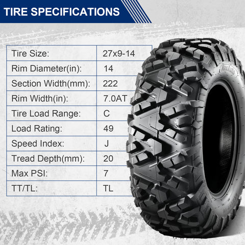 Image of MaxAuto AT27x9-14 ATV UTV Off-road Mud Sand Tires, Pack 2