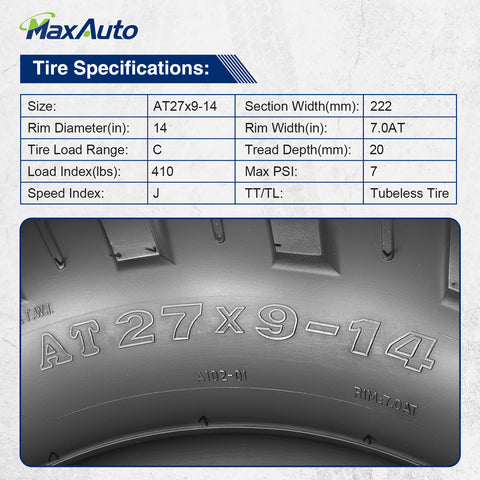 Image of MaxAuto 27x9-14 Front & 27x11-14 Rear UTV ATV Tires,Set of 4
