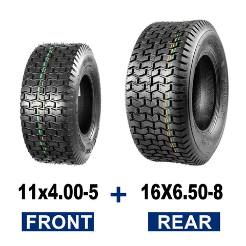 Image of MaxAuto Set of 4 11x4.00-5 Front Lawn Mower Tires & 16X6.50-8 Rear Turf Tires, 4PR Tubeless