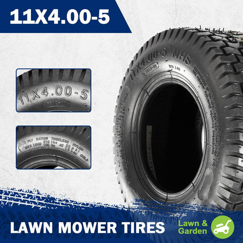 Image of MaxAuto Set of 4 Lawn Mower Turf Tires 11x4.00-5 Front & 16x6.50-8 Rear, Tubeless