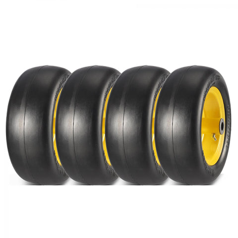 Image of MaxAuto 4 PCS 11x4.00-5" Flat Free Tire on Wheel, 5" Centered Hub, 3/4" Bushings, Yellow Steel