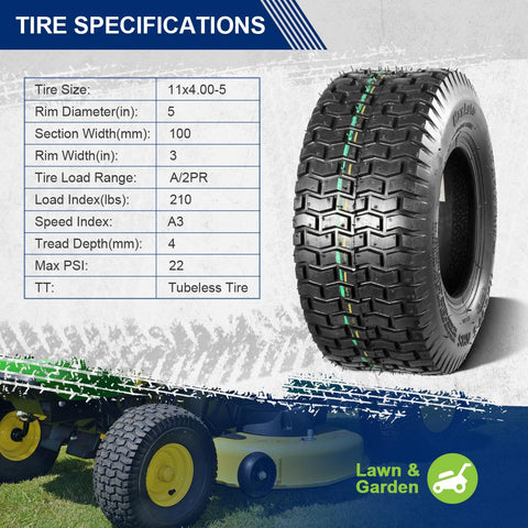 Image of MaxAuto 2 Pcs 11x4X5 11x4.00-5 Turf Tire for Lawn & Garden Mower, P512 LRA