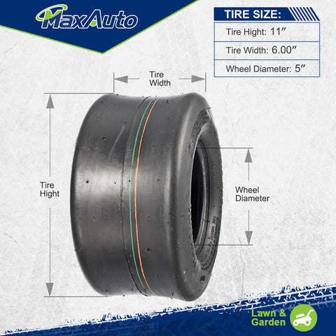 Image of MaxAuto 11x6.00-5 Smooth Lawn & Garden Tire for Zero Turn Mower or Go-Kart,2Pcs