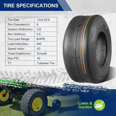 Image of MaxAuto 2 Pcs 13X5.00-6 Turf Tires for Lawn Mower 4PR Tubeless