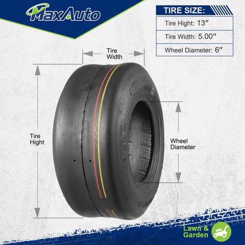 Image of MaxAuto 2 Pcs 13X5.00-6 Turf Tires for Lawn Mower 4PR Tubeless