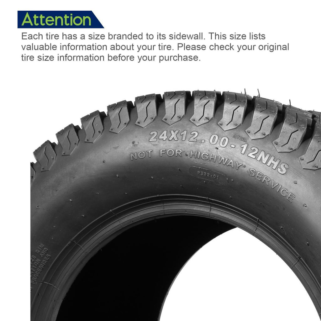 MaxAuto Lawn Mower Turf Tires 13X6.50-6 Front & 24X12-12 Rear 4PR(2 Front tires+2 Rear Tires)