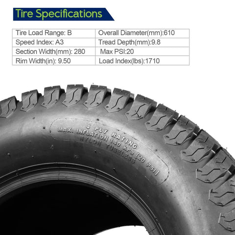 Image of MaxAuto Lawn Mower Turf Tires 13X6.50-6 Front & 24X12-12 Rear 4PR(2 Front tires+2 Rear Tires)
