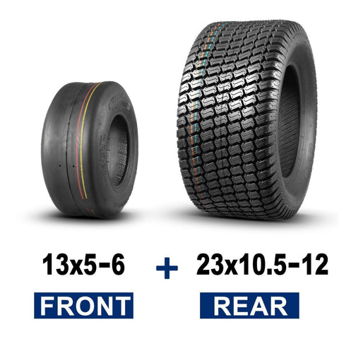 Image of Set of 4 13x5-6 Front & 23x10.5-12 Rear Lawn Mower Turf Tires,4PR,Tubeless