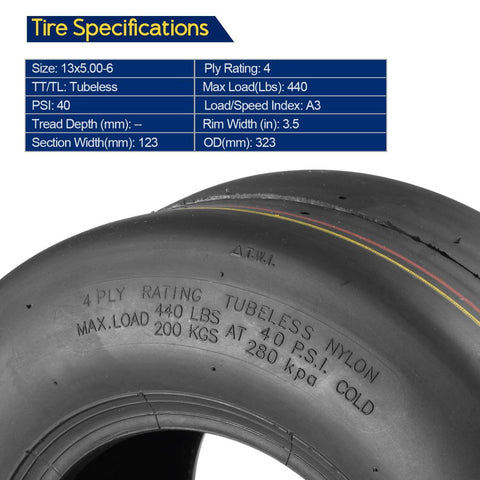 Image of Set of 4 13x5-6 Front & 23x10.5-12 Rear Lawn Mower Turf Tires,4PR,Tubeless