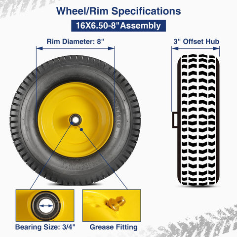 Image of MaxAuto Set of 4 13x5.00-6 Front & 16X6.50-8 Rear Tire & Wheels 4 Ply for Lawn Riding Mowers