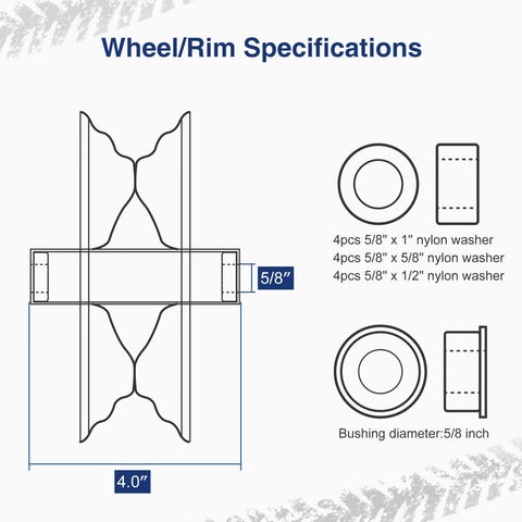 Image of MaxAuto Set of 2 13x6.50-6 Flat Free Lawn Mower Smooth Tires on Wheel for Lawn Mower Garden Tractor(4.0"Centered Hub - Hub Length 4"-7.1" with 5/8" Sintered iron Bushing)