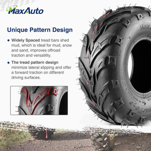 Image of MaxAuto Full Set ATV Tires 145/70-6 Tires 145 70-6 Front 18x9.5-8 Rear 18x9.5x8 Mini Bike Go-Kart Knobby Tires Sport ATV UTV Tires, 4PR, Tubeless, Set of 4