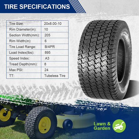 Image of MaxAuto Set of 4 15X6.00-6 Front Tires & 20X8-10 Rear Lawn Mower Turf Tires
