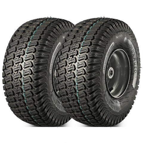 Image of MaxAuto 2Pcs 15X6.00-6 Front Tire and wheel Assembly Replacement for Craftsman John Deere Riding Mowers, 3" Centered Hub with 3/4" Axle Bore,Dark Gray Rim