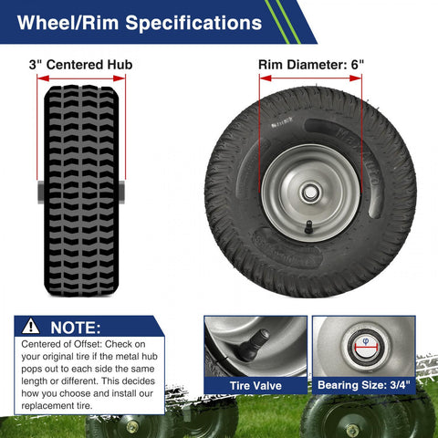 Image of MaxAuto 2Pcs 15X6.00-6 Front Tire and wheel Assembly Replacement for Craftsman John Deere Riding Mowers, 3" Centered Hub with 3/4" Axle Bore,Dark Gray Rim