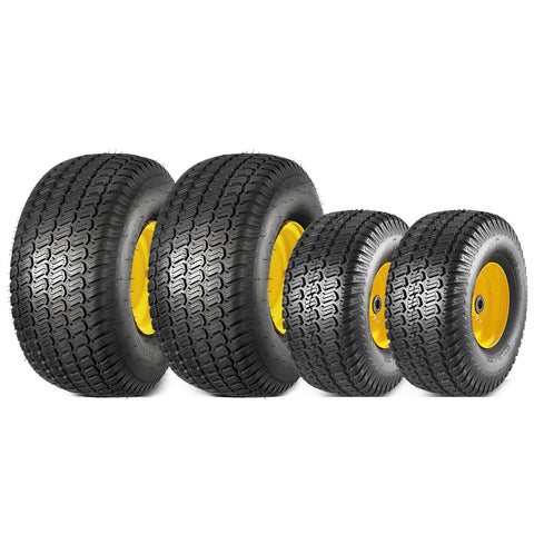 Image of MaxAuto Set of 4 15x6-6 Front & 20x8-8 Rear Tire & Wheels 4 Ply for Lawn Riding Mowers,Offset Hub Long with 3/4" bearings