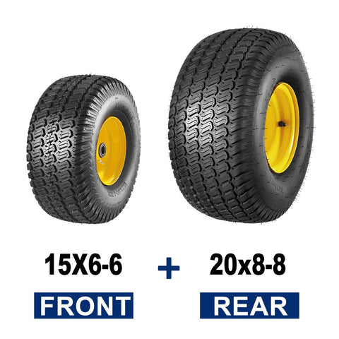 Image of MaxAuto Set of 4 15x6-6 Front & 20x8-8 Rear Tire & Wheels 4 Ply for Lawn Riding Mowers,Offset Hub Long with 3/4" bearings