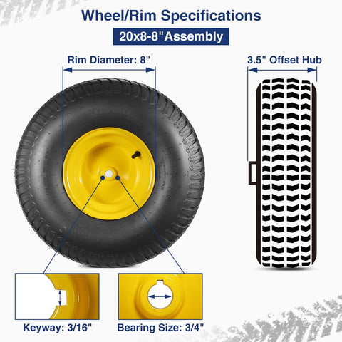 Image of MaxAuto Set of 4 15x6-6 Front & 20x8-8 Rear Tire & Wheels 4 Ply for Lawn Riding Mowers,Offset Hub Long with 3/4" bearings