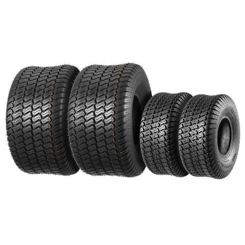 Image of Set of 4 Lawn Mower Turf Tires 15x6-6 Front & 20x10-8 Rear,4PR,Tubeless