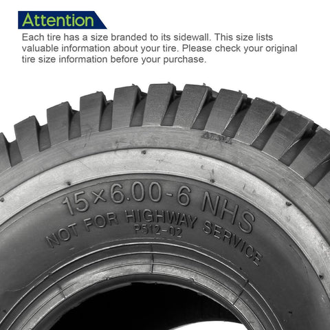Image of MaxAuto Lawn Mower Turf Tires 15x6-6 Front & 20x8-8 Rear 4PR(2 Front Tires+2 Rear Tires)