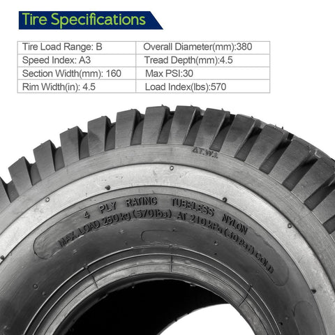 Image of MaxAuto Lawn Mower Turf Tires 15x6-6 Front & 20x8-8 Rear 4PR(2 Front Tires+2 Rear Tires)