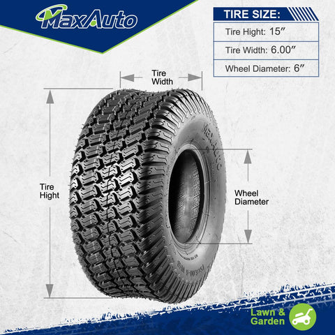 Image of MaxAuto 2 Pcs 15x6.00-6 Front Lawn Mower Tire for Garden Tractor Riding Mover, 4PR