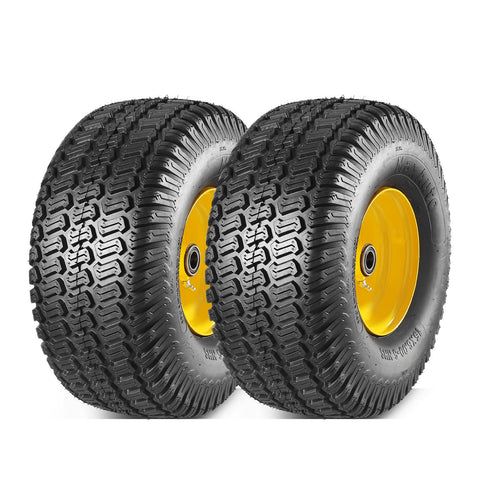 Image of MaxAuto 2 Pcs Lawn Mower Tires 15x6.00-6 with Wheel for Riding Mowers, 3" Offset Hub Long with 3/4" bearings(WILL NOT FIT ON TRAILERS)