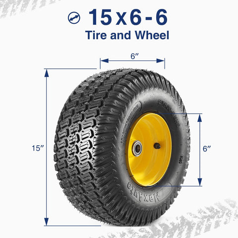 Image of MaxAuto 2 Pcs Lawn Mower Tires 15x6.00-6 with Wheel for Riding Mowers, 3" Offset Hub Long with 3/4" bearings(WILL NOT FIT ON TRAILERS)