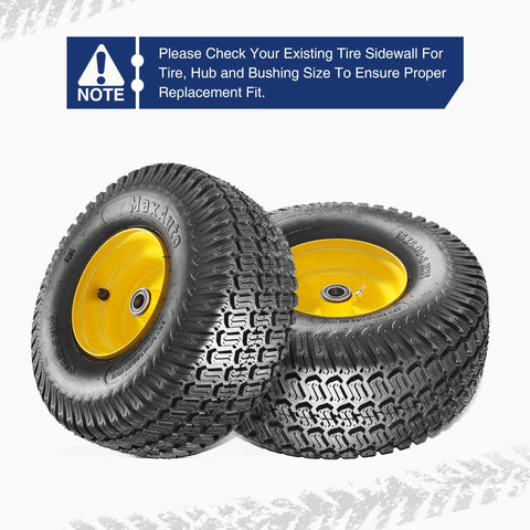 Image of MaxAuto 2 Pcs Lawn Mower Tires 15x6.00-6 with Wheel for Riding Mowers, 3" Offset Hub Long with 3/4" bearings(WILL NOT FIT ON TRAILERS)