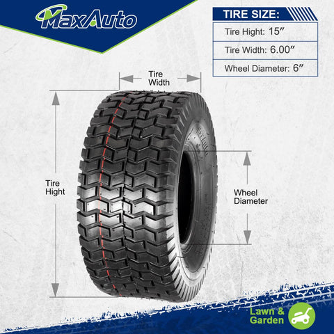 Image of MaxAuto 15x6.00-6nhs Lawn Mower Tires, 4PR, P512, Set of 2