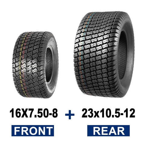 Image of MaxAuto Set of 4 Lawn Mower Turf Tires 16X7.50-8 Front & 23x10.5-12 Rear, 4PR Tubeless