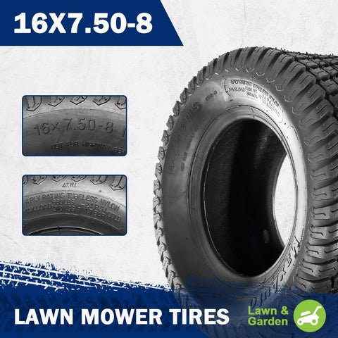 Image of MaxAuto Set of 4 Lawn Mower Turf Tires 16X7.50-8 Front & 23x10.5-12 Rear, 4PR Tubeless