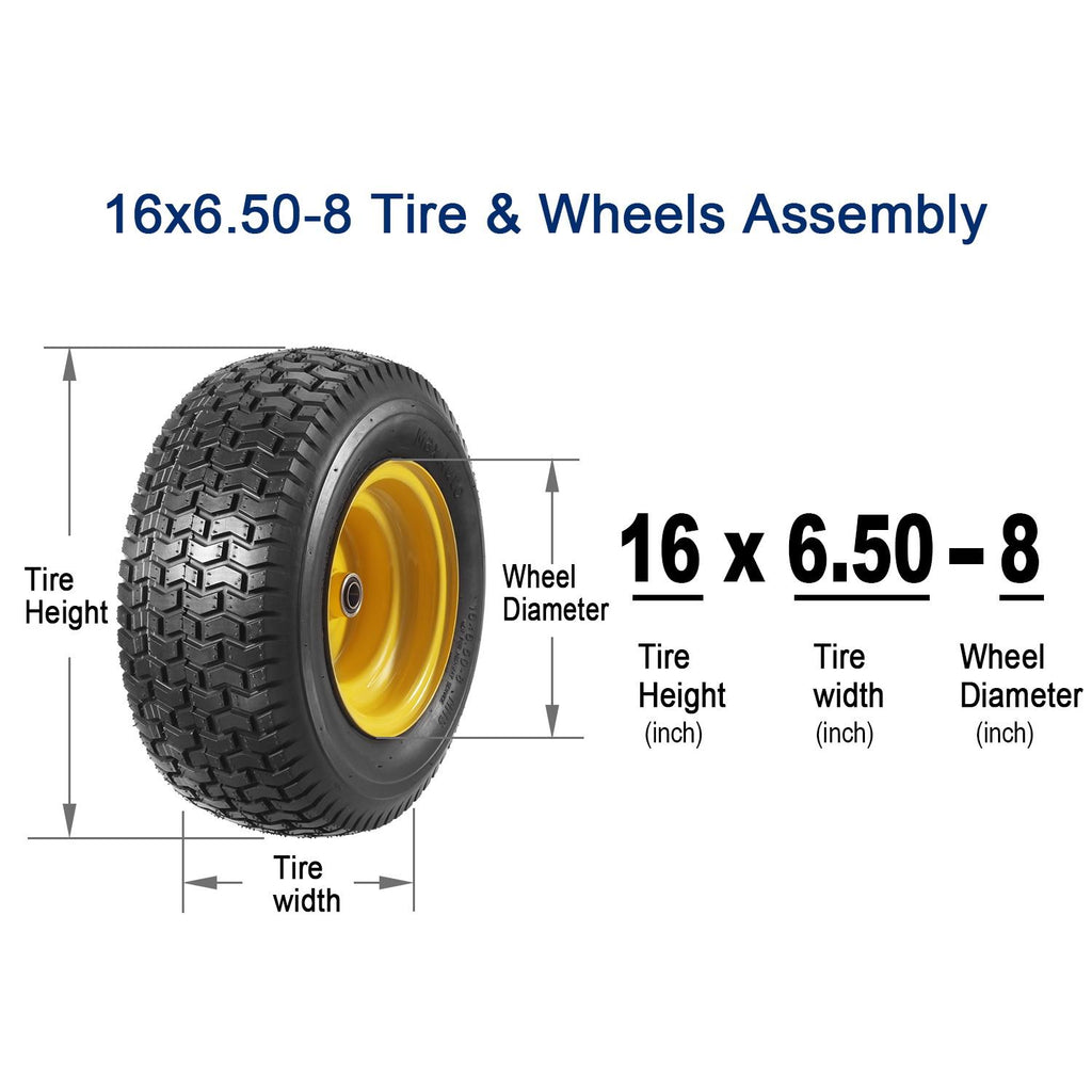 2 Pcs 16x6.50-8 Front Tires and Wheels Assembly for Lawn Mower Tractors, 3" Offset Long Hub with 3/4"bearings