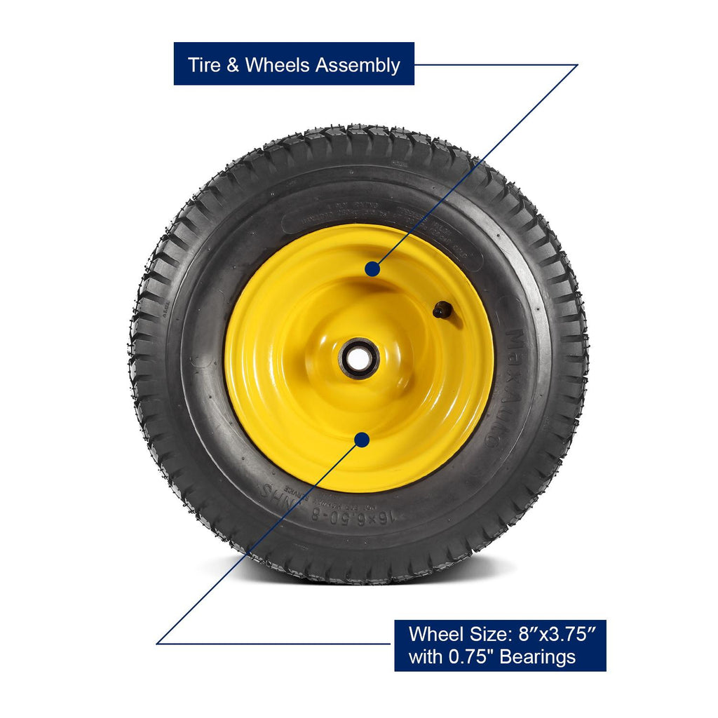 2 Pcs 16x6.50-8 Front Tires and Wheels Assembly for Lawn Mower Tractors, 3" Offset Long Hub with 3/4"bearings