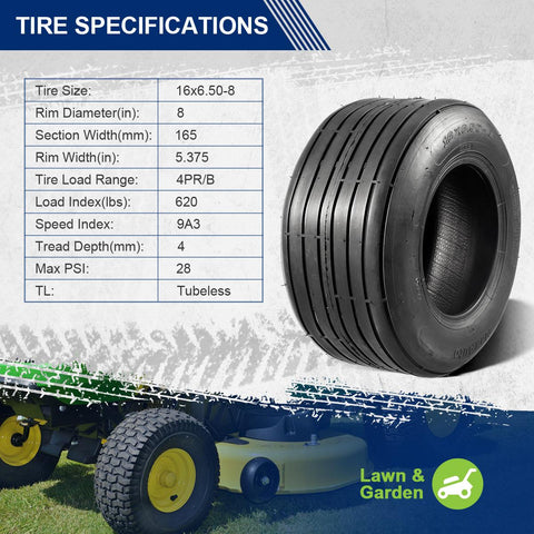 Image of MaxAuto 2 Pcs Straight Rib Lawn & Garden Tire - 16x6.50-8