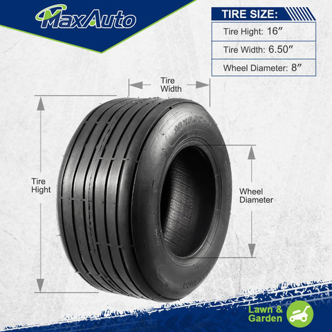 Image of MaxAuto 2 Pcs Straight Rib Lawn & Garden Tire - 16x6.50-8