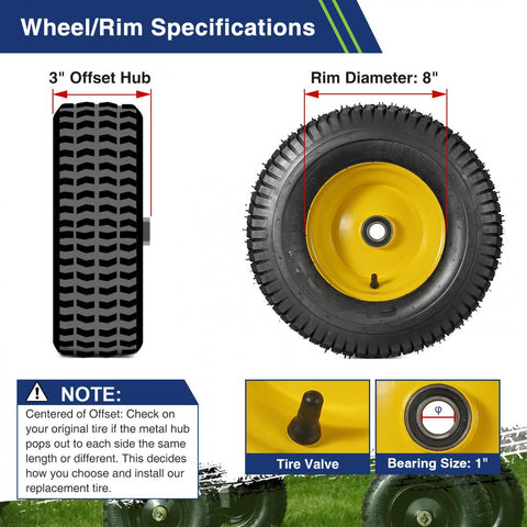 Image of MaxAuto 2Pcs 16x6.50-8 Tire and Rim for Lawn Riding Mowers,3" Offset Hub with 1" Axle Bore,Yellow Rim