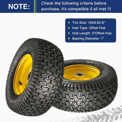 Image of MaxAuto 2Pcs 16x6.50-8 Tire and Rim for Lawn Riding Mowers,3" Offset Hub with 1" Axle Bore,Yellow Rim