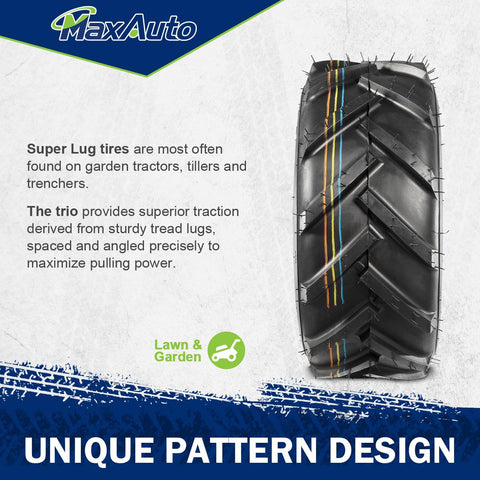 Image of MaxAuto 2 PCS Super Lug Tractor Tire -16x6.50-8, 4PR, Tubeless