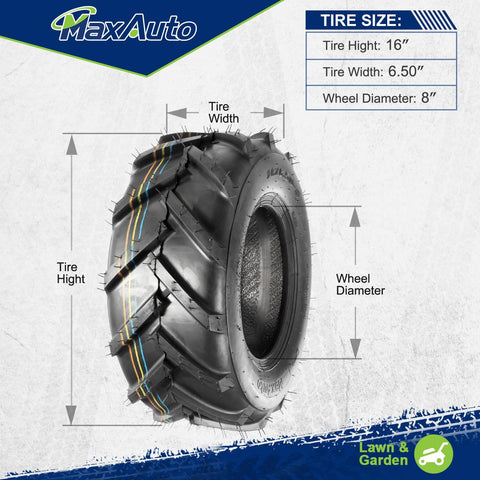 Image of MaxAuto 2 PCS Super Lug Tractor Tire -16x6.50-8, 4PR, Tubeless