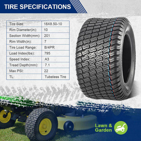 Image of MaxAuto 2Pcs 18X8.50-10 Turf Lawn Mower Tractor Riding Tire P332 4PR Load Range B