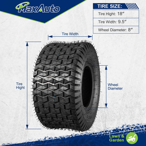 Image of MaxAuto 18X9.50-8 18/9.50-8 Lawn & Garden Mower Tractor Turf Tires 4PR, Tubeless, Set of 2