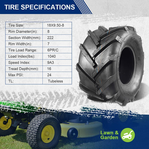 Image of MaxAuto 2 Pcs 18X9.50-8 Lawn Mower Tractor Tires 18X9.50X8 Very Wide 6 Ply Rated P328