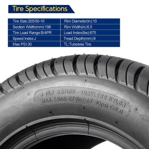 Image of MaxAuto 2Pcs 205/50-10 Golf Cart Tires 4PR Tubeless