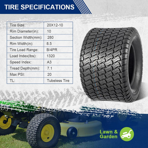 Image of MaxAuto Lawn & Garden Turf Tire 20X12-10 P332 4PR Load Range B,2Pcs