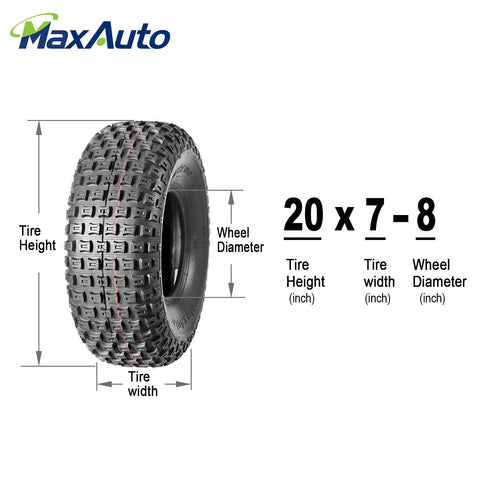 Image of Set of 2 MaxAuto 20x7-8 ATV Tire Golf Cart Knobby Turf Tire 20x7x8 P322 Front Sport UTV ATV Tires 4PR Tubeless